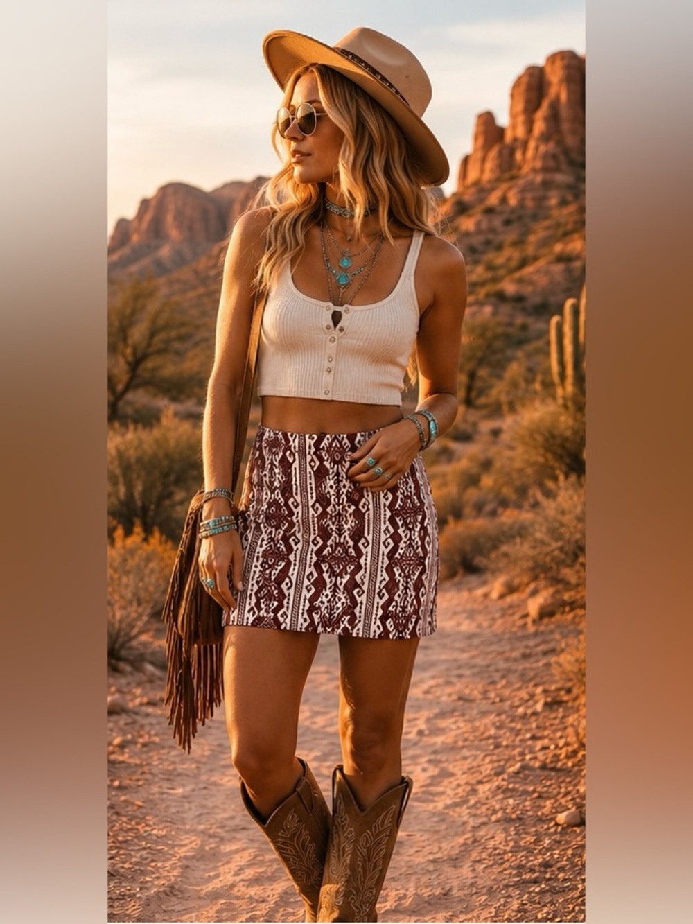 Arnhem Boho Aztec Print Mini Skirt Stretch Rayon Festival Western Southwestern